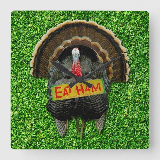 SlipperyJoe's Thanksgiving kalkoengras eten ham co Vierkante Klok (Voorkant)