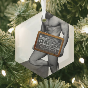 SlipperyJoe's Thanksgiving man, hete zes-pack buis Glas Ornament