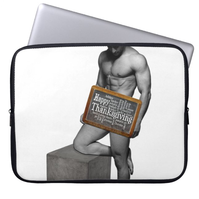 SlipperyJoe's Thanksgiving man, hete zes-pack buis Laptop Sleeve (Voorkant)