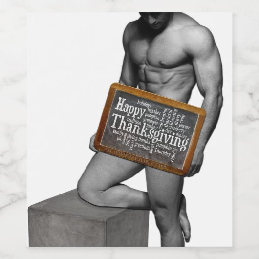 SlipperyJoe's Thanksgiving man, hete zes-pack buis Wijn Etiket (Enkel label)