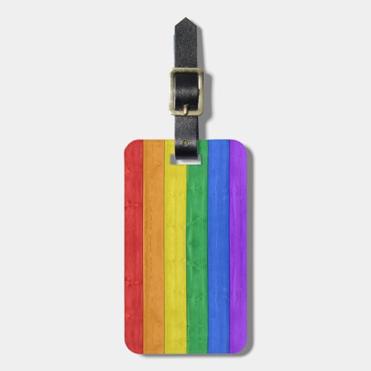SlipperyJoe's trots houten vlag horizontale regenb Bagagelabel (Voorkant verticaal)