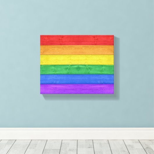 SlipperyJoe's trots houten vlag horizontale regenb Canvas Afdruk (Insitu (Houten vloer))