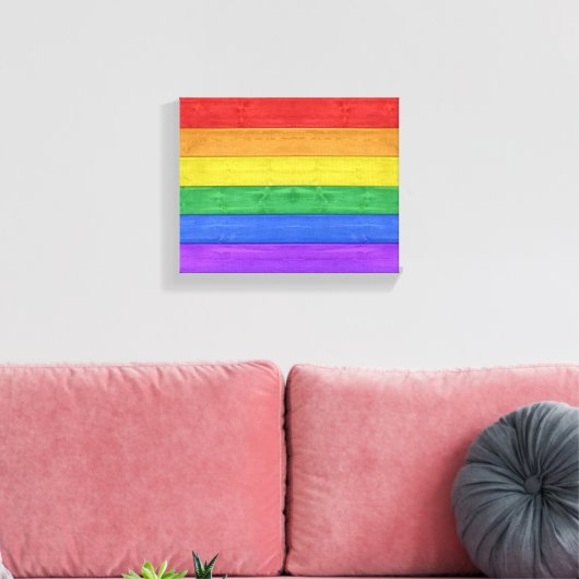 SlipperyJoe's trots houten vlag horizontale regenb Canvas Afdruk (Insitu (Woonkamer))