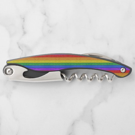 SlipperyJoe's trots houten vlag horizontale regenb Kurkentrekker (Voorkant)