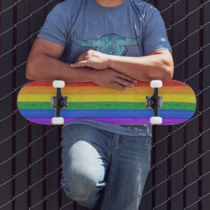 SlipperyJoe's trots houten vlag horizontale regenb Persoonlijk Skateboard