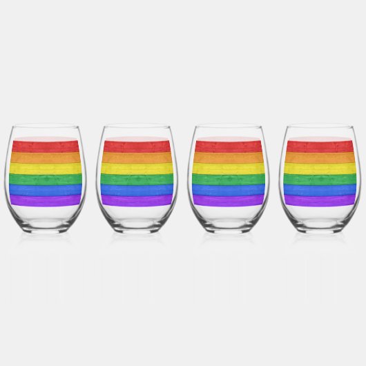 SlipperyJoe's trots houten vlag horizontale regenb Wijnglas Zonder Voet (Voorkant)