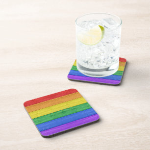 SlipperyJoe's trots houten vlag regenboog kleuren Bier Onderzetter