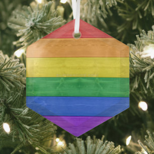 SlipperyJoe's trots houten vlag regenboog kleuren Glas Ornament