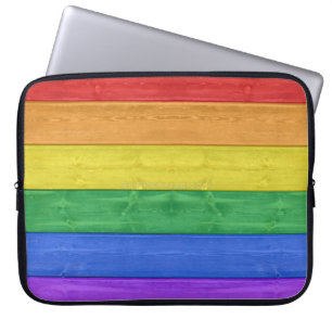 SlipperyJoe's trots houten vlag regenboog kleuren Laptop Sleeve