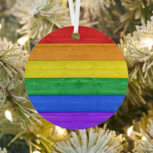 SlipperyJoe's trots houten vlag regenboog kleuren Metalen Ornament