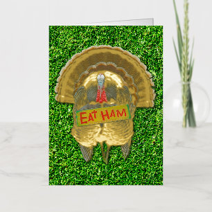 SlipperyJoe's trotse kalkoen eet ham rode lel hang Folie Feestdagenkaart