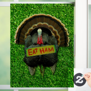 SlipperyJoe's trotse kalkoen eet ham rode lel hang Raamsticker