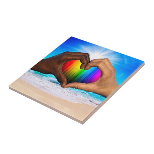 SlipperyJoe's twee hartelijke handen interraciale  Tegeltje (Zijkant)