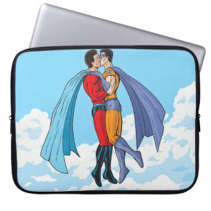 Slipperyjoe's twee superhelden kussen karakters f laptop sleeve