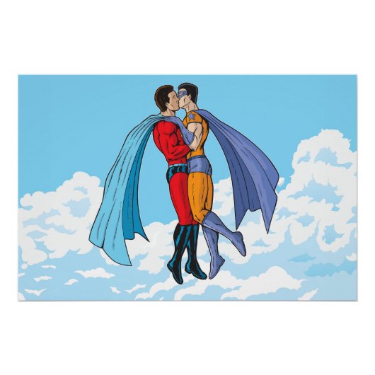 Slipperyjoe's twee superhelden kussen karakters f perfect poster (Voorkant)