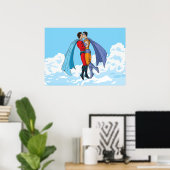 Slipperyjoe's twee superhelden kussen karakters f poster (Thuiskantoor)