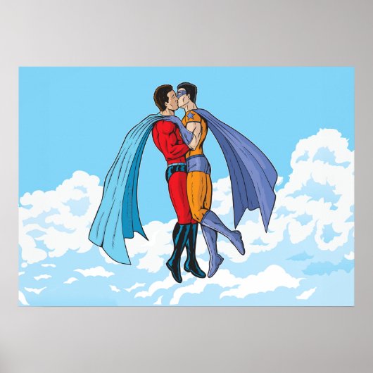 Slipperyjoe's twee superhelden kussen karakters f poster (Voorkant)