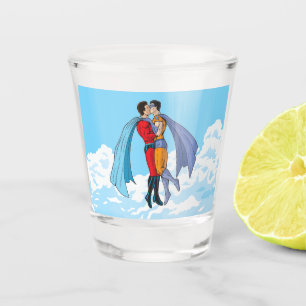 Slipperyjoe's twee superhelden kussen karakters f shot glas