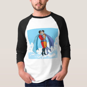 Slipperyjoe's twee superhelden kussen karakters f t-shirt