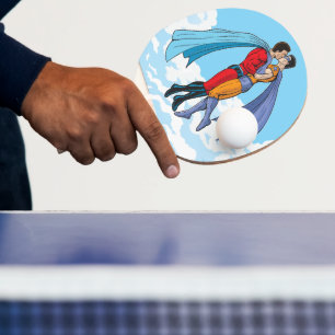 Slipperyjoe's twee superhelden kussen karakters f tafeltennisbatje