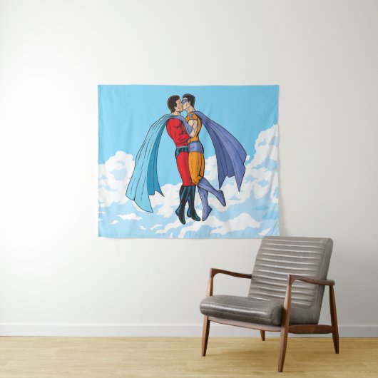 Slipperyjoe's twee superhelden kussen karakters f wandkleed (In Situ (horizontaal))