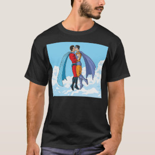 Slipperyjoe's twee superhelden kussen personages f t-shirt