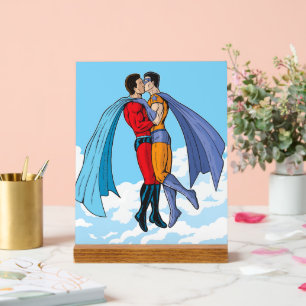 Slipperyjoe's twee superhelden kussende karakters  acryl bord