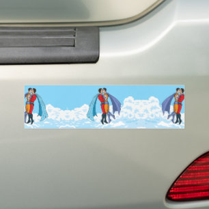 Slipperyjoe's twee superhelden kussende karakters bumpersticker