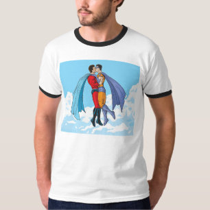 Slipperyjoe's twee superhelden kussende karakters t-shirt
