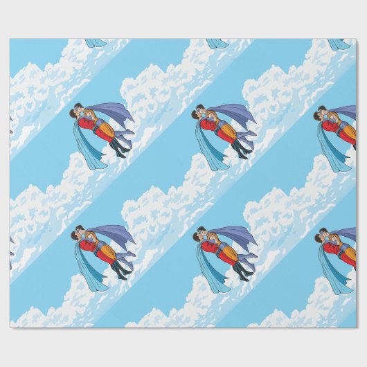 SlipperyJoe's twee superhelden zoenen vliegende au Cadeaupapier (Vlak)