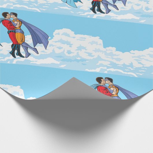 SlipperyJoe's twee superhelden zoenen vliegende au Cadeaupapier (Hoek)