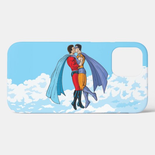 SlipperyJoe's twee superhelden zoenen vliegende au Case-Mate iPhone Case (Achterkant (horizontaal))