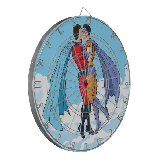 SlipperyJoe's twee superhelden zoenen vliegende au Dartbord (Voorkant Links)