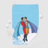 SlipperyJoe's twee superhelden zoenen vliegende au Golfhanddoek (Insitu)