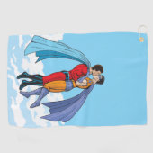 SlipperyJoe's twee superhelden zoenen vliegende au Golfhanddoek (Horizontaal)