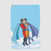 SlipperyJoe's twee superhelden zoenen vliegende au Golfhanddoek (Voorkant)