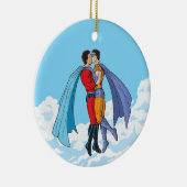 SlipperyJoe's twee superhelden zoenen vliegende au Keramisch Ornament (Rechts)