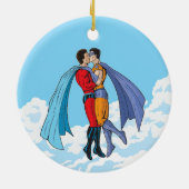 SlipperyJoe's twee superhelden zoenen vliegende au Keramisch Ornament (Achterkant)