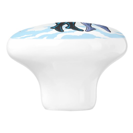 SlipperyJoe's twee superhelden zoenen vliegende au Keramische Knop (Zijkant)