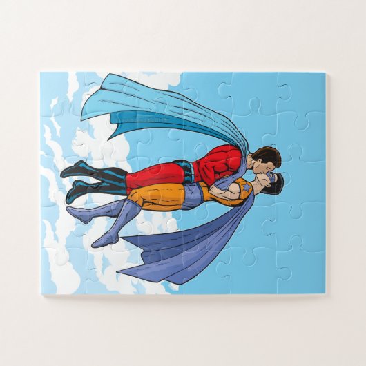 SlipperyJoe's twee superhelden zoenen vliegende au Legpuzzel (Horizontaal)