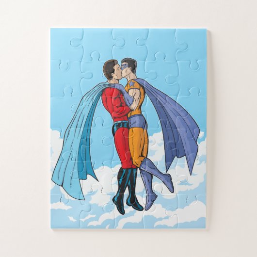 SlipperyJoe's twee superhelden zoenen vliegende au Legpuzzel (Verticaal)