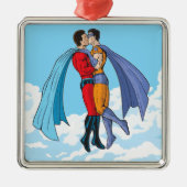 SlipperyJoe's twee superhelden zoenen vliegende au Metalen Ornament (Voorkant)