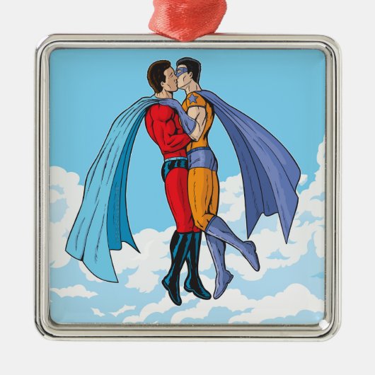 SlipperyJoe's twee superhelden zoenen vliegende au Metalen Ornament (Voorkant)