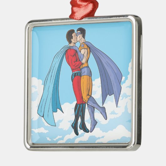 SlipperyJoe's twee superhelden zoenen vliegende au Metalen Ornament (Links)