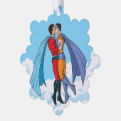 SlipperyJoe's twee superhelden zoenen vliegende au Ornament Kaart (Links)