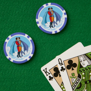 SlipperyJoe's twee superhelden zoenen vliegende au Poker Chips