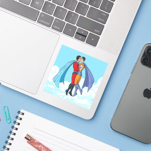 SlipperyJoe's twee superhelden zoenen vliegende au Sticker