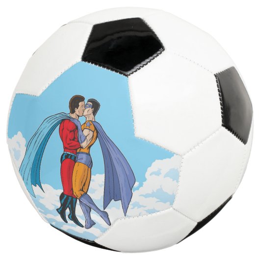 SlipperyJoe's twee superhelden zoenen vliegende au Voetbal (Drie kwart)