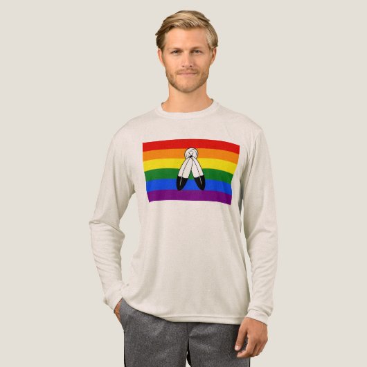 SlipperyJoe's Two-Spirit Pride Flag ceremonial LGB Tri-Blend Shirt (Voorkant)