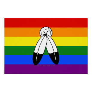 SlipperyJoe's two-spirit trots-vlag Inheemse symbo Perfect Poster